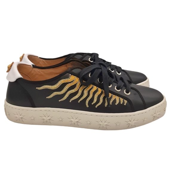 Aquazzura Black Sun Ray Embellished Low Top Embroidered Leather Lace Up … - Picture 1 of 12